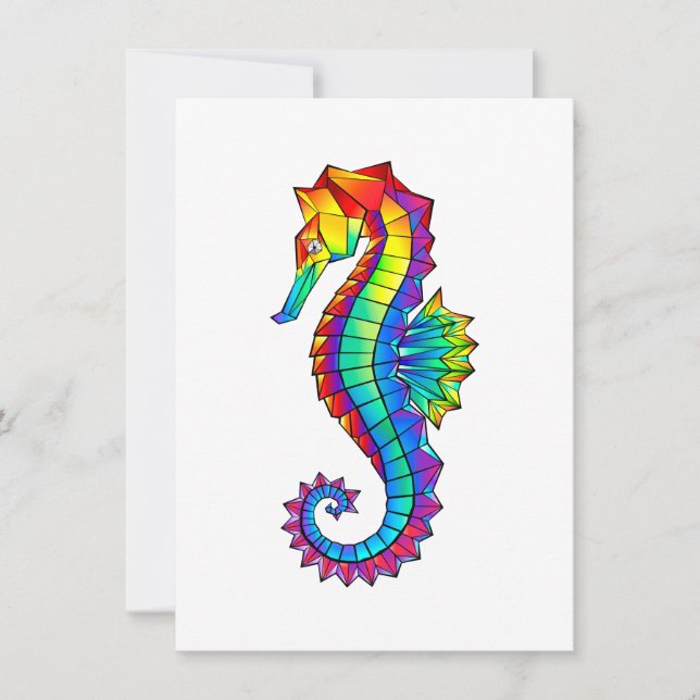 Rainbow Polygonal Seahorse Invitation (Front)