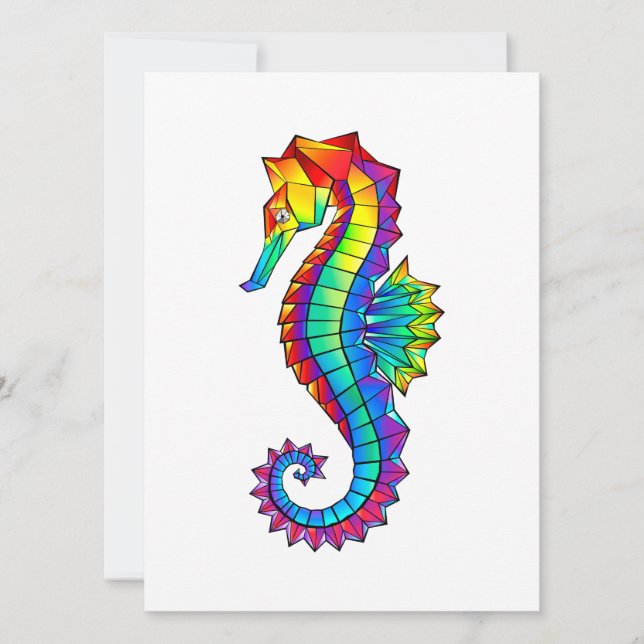 Rainbow Polygonal Seahorse Invitation (Front)