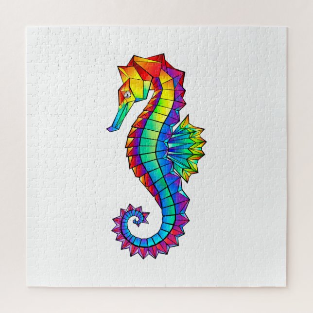 Rainbow Polygonal Seahorse Jigsaw Puzzle (Vertical)