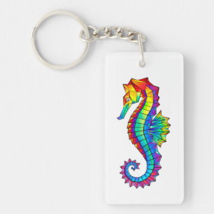 Rainbow Polygonal Seahorse Key Ring