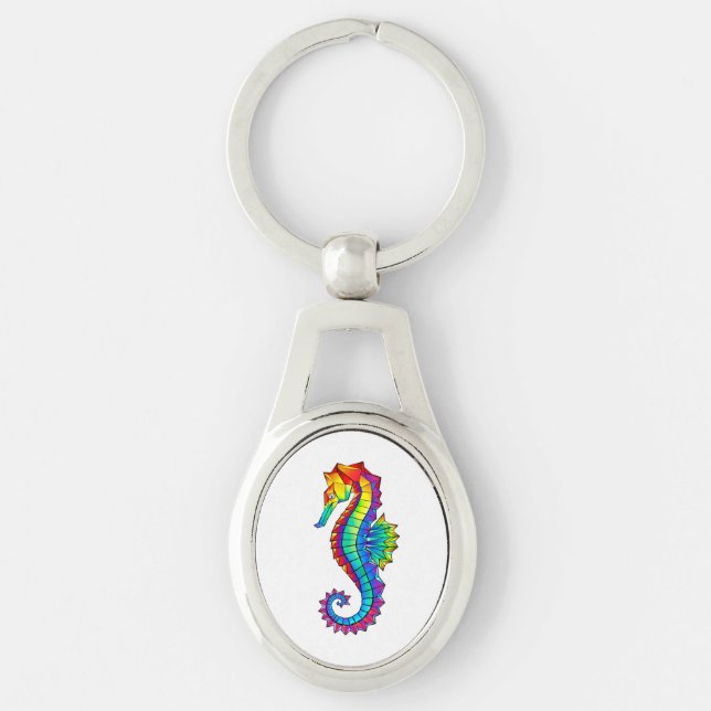Rainbow Polygonal Seahorse Key Ring (Front)