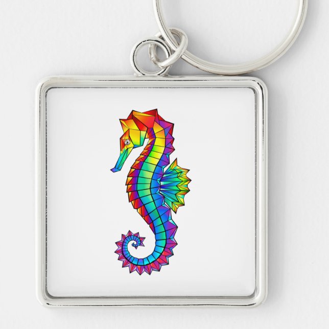 Rainbow Polygonal Seahorse Key Ring (Front)