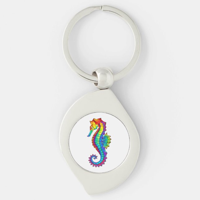Rainbow Polygonal Seahorse Key Ring (Front)