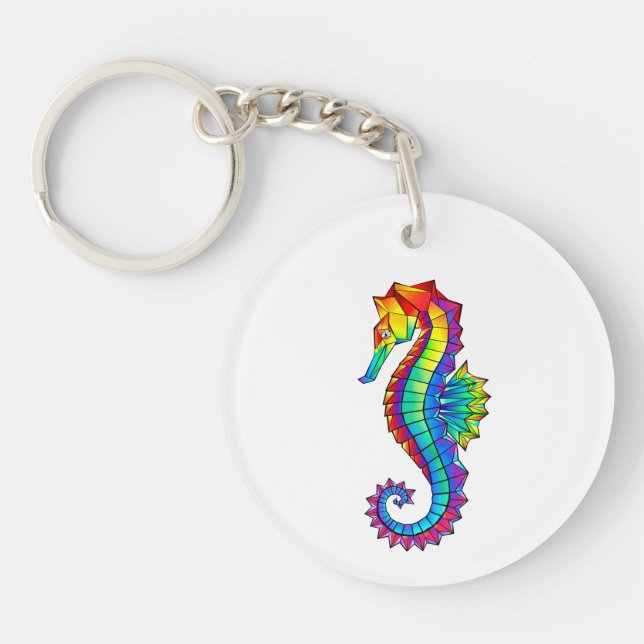 Rainbow Polygonal Seahorse Key Ring (Front)