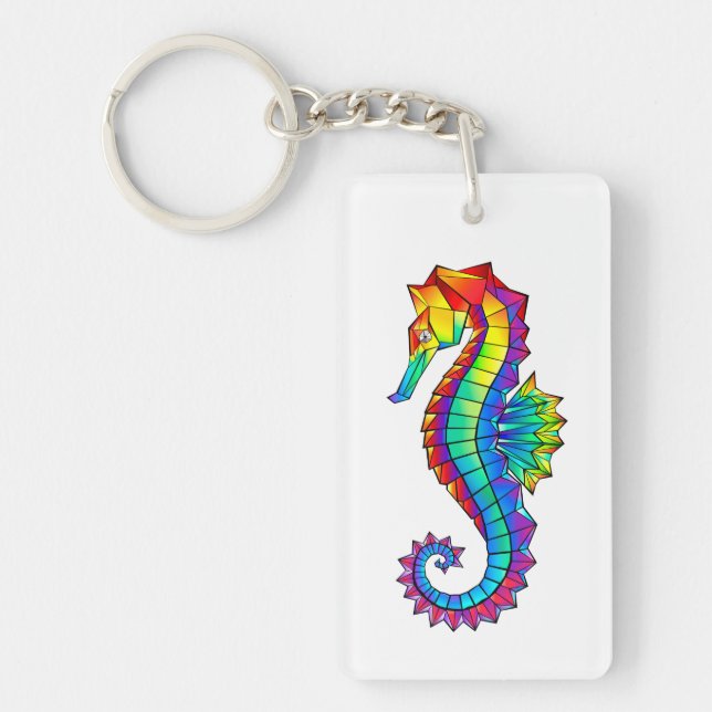 Rainbow Polygonal Seahorse Key Ring (Front)