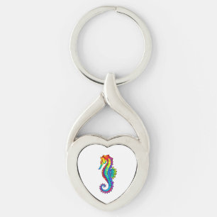 Rainbow Polygonal Seahorse Key Ring