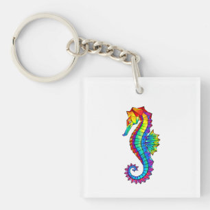 Rainbow Polygonal Seahorse Key Ring