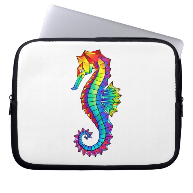 Rainbow Polygonal Seahorse Laptop Sleeve (Front)