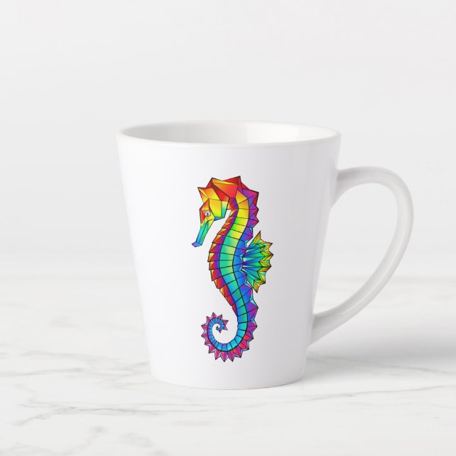 Rainbow Polygonal Seahorse Latte Mug (Right)