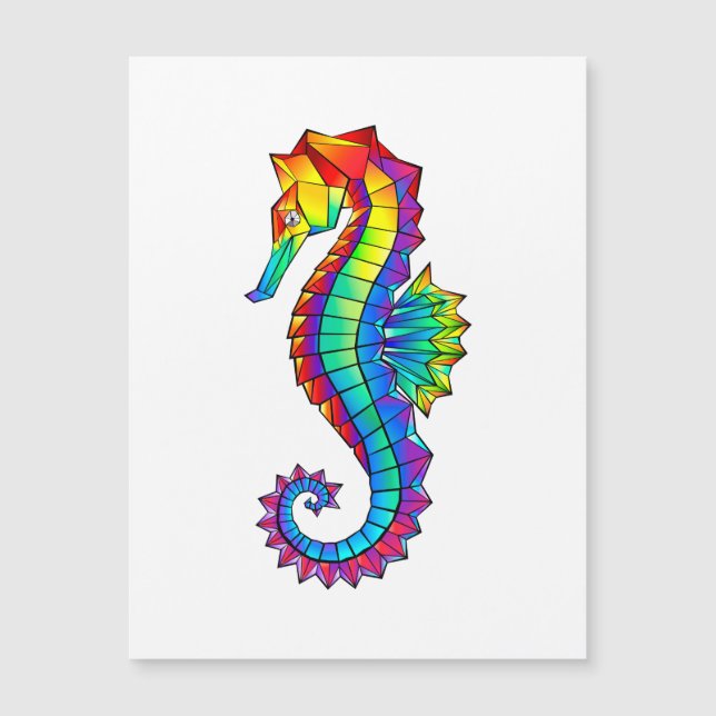 Rainbow Polygonal Seahorse Magnetic Invitation (Front)