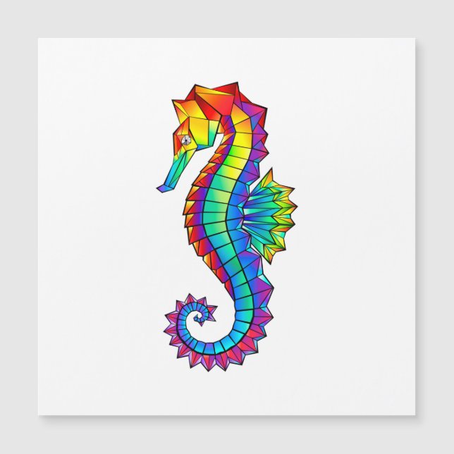 Rainbow Polygonal Seahorse Magnetic Invitation (Front)