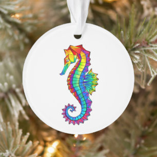 Rainbow Polygonal Seahorse Ornament