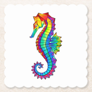 Rainbow Polygonal Seahorse Paper Coaster