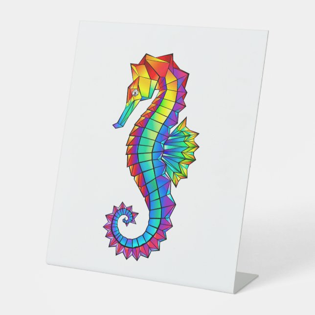 Rainbow Polygonal Seahorse Pedestal Sign (Front)
