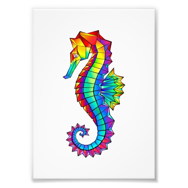 Rainbow Polygonal Seahorse Photo Print (Front)