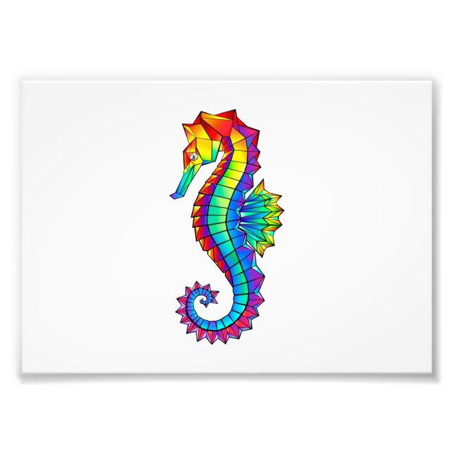 Rainbow Polygonal Seahorse Photo Print (Front)