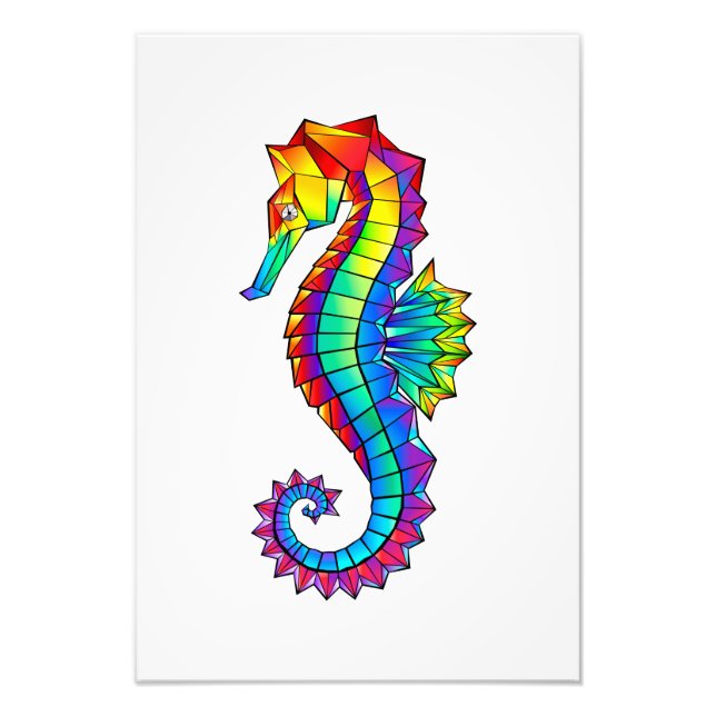 Rainbow Polygonal Seahorse Photo Print (Front)