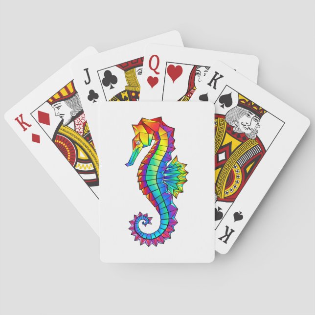 Rainbow Polygonal Seahorse Playing Cards (Back)