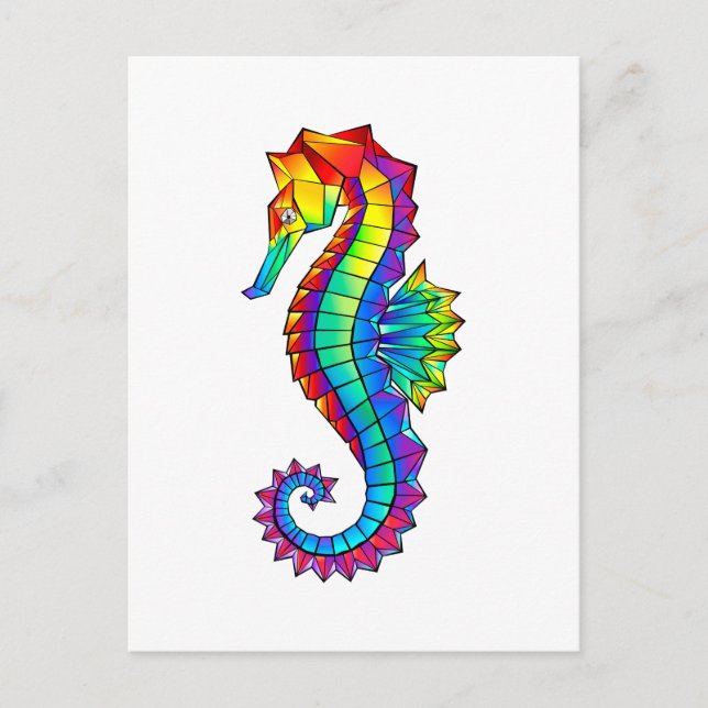 Rainbow Polygonal Seahorse Postcard (Front)