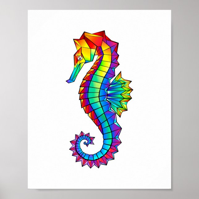 Rainbow Polygonal Seahorse Poster (Front)