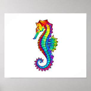 Rainbow Polygonal Seahorse Poster