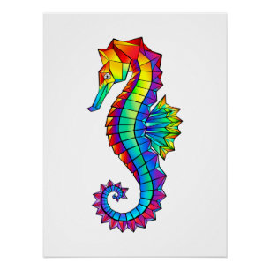 Rainbow Polygonal Seahorse Poster