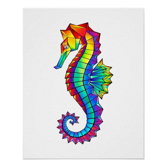 Rainbow Polygonal Seahorse Poster (Front)