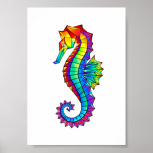 Rainbow Polygonal Seahorse Poster