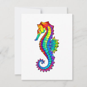 Rainbow Polygonal Seahorse RSVP Card