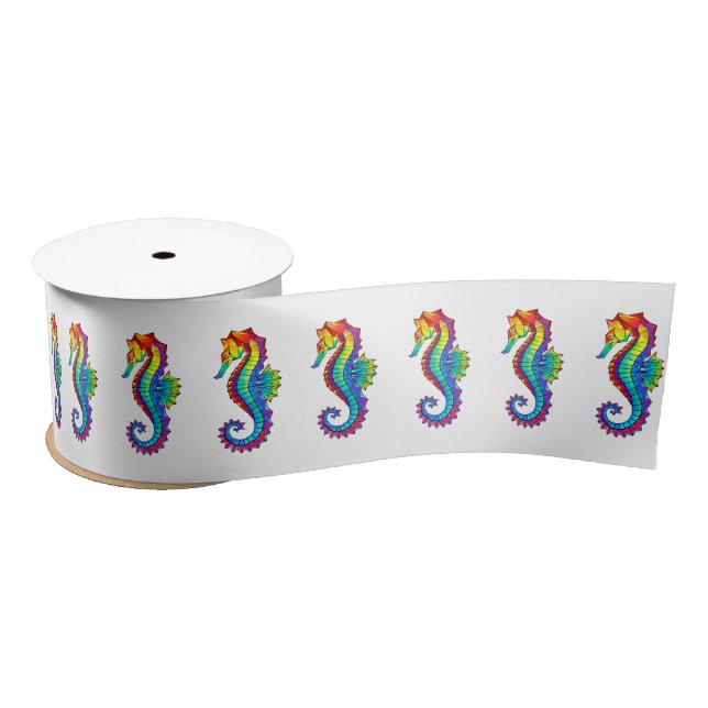 Rainbow Polygonal Seahorse Satin Ribbon (Spool)