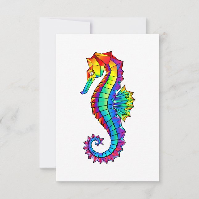 Rainbow Polygonal Seahorse Save The Date (Front)