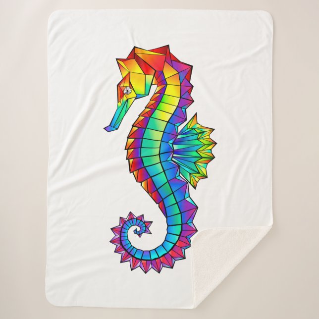 Rainbow Polygonal Seahorse Sherpa Blanket (Front)