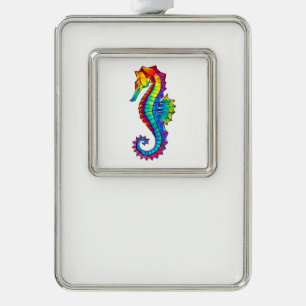 Rainbow Polygonal Seahorse Silver Plated Framed Ornament