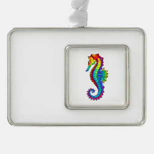 Rainbow Polygonal Seahorse Silver Plated Framed Ornament
