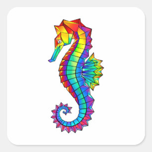 Rainbow Polygonal Seahorse Square Sticker