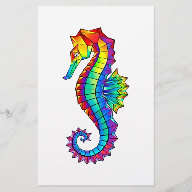 Rainbow Polygonal Seahorse Stationery (Front)