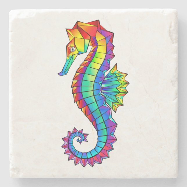 Rainbow Polygonal Seahorse Stone Coaster (Front)