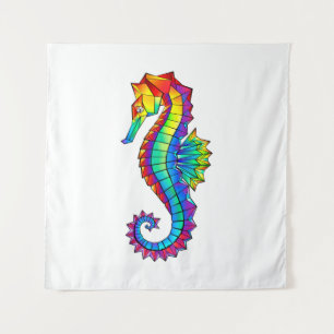 Rainbow Polygonal Seahorse Tapestry