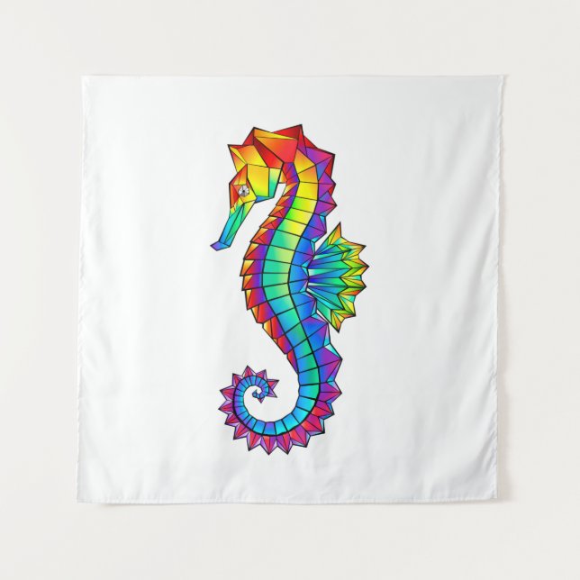 Rainbow Polygonal Seahorse Tapestry (Front)