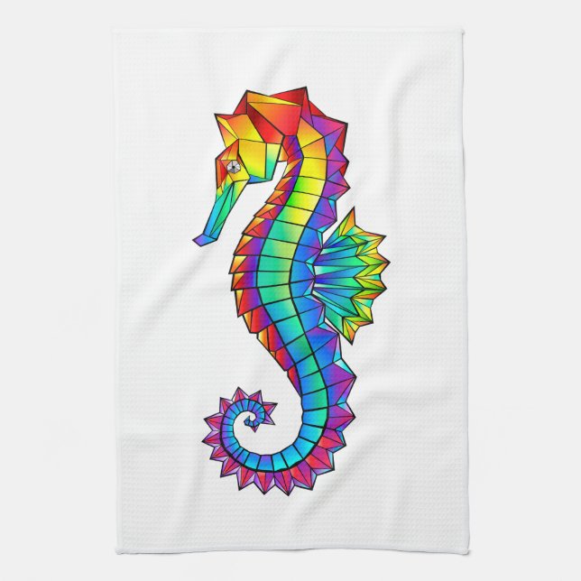 Rainbow Polygonal Seahorse Tea Towel (Vertical)