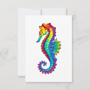 Rainbow Polygonal Seahorse Thank You Card
