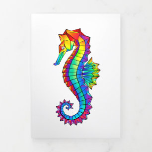 Rainbow Polygonal Seahorse Tri-Fold Announcement