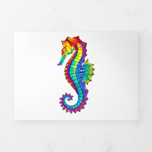 Rainbow Polygonal Seahorse Tri-Fold Holiday Card