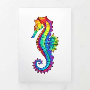 Rainbow Polygonal Seahorse Tri-Fold Invitation