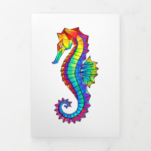 Rainbow Polygonal Seahorse Tri-Fold Invitation