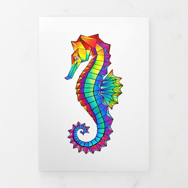Rainbow Polygonal Seahorse Tri-Fold Invitation (Cover)
