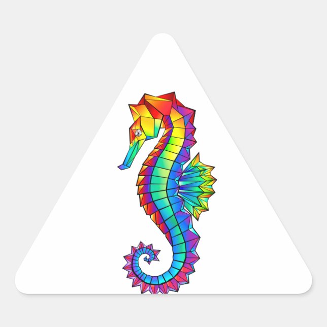Rainbow Polygonal Seahorse Triangle Sticker (Front)