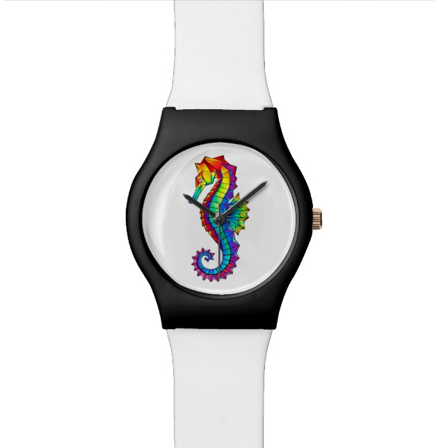 Rainbow Polygonal Seahorse Watch (Close Up)