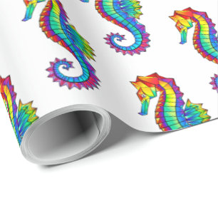 Rainbow Polygonal Seahorse Wrapping Paper
