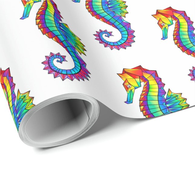 Rainbow Polygonal Seahorse Wrapping Paper (Roll Corner)